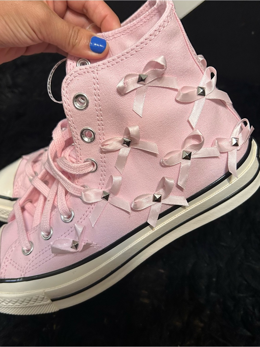 CONVERSE Chuck 70 hi top pink bow studded lace up shoes sneakers sz 8.5 new - Picture 7 of 9